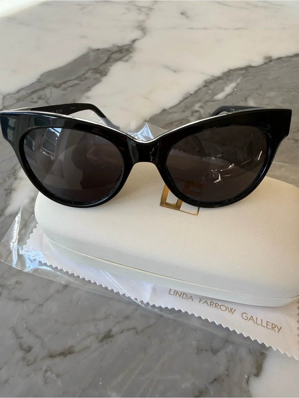 Linda Farrow for The Row Glossy Black Cat-Eye Sunglasses